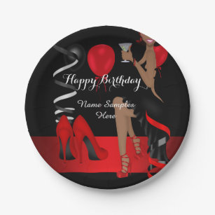 Geburtstags-Party-roter schwarzer Schuh-hoher Pappteller