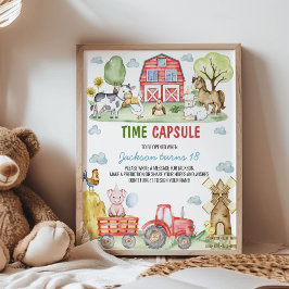 Geburtstags-Party-Time-Capsule-Schild für Farmtier Poster