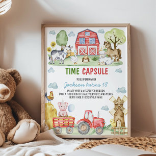 Geburtstags-Party-Time-Capsule-Schild für Farmtier Poster