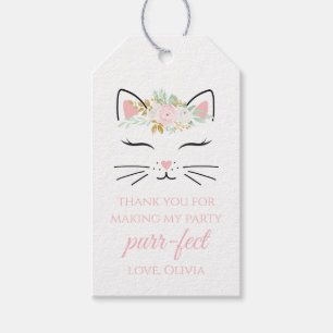 Geburtstags-Partygeschenk-Tags mit floralem Kätzch Geschenkanhänger