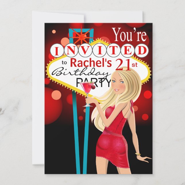 Geburtstags-Partyrot Las Vegas 21. Einladung (Vorderseite)