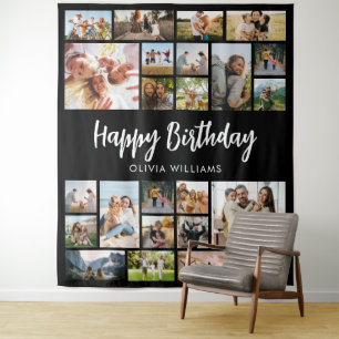 Geburtstags-Personalisierte 24-Foto-Collage Wandteppich
