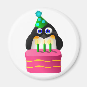 Geburtstags-Pinguin mit Kuchen Magnet
