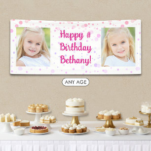Geburtstags-Pink-Lila-Konfetti 2 Foto Personalisie Banner