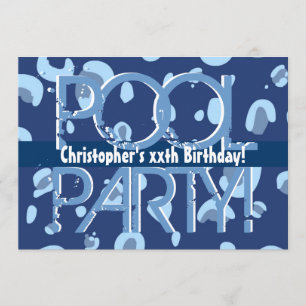 Geburtstags-Pool-Party-blaue weiße Schablone das Einladung