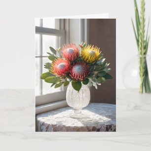 Geburtstags-Protea-Strauß auf Spitze Karte