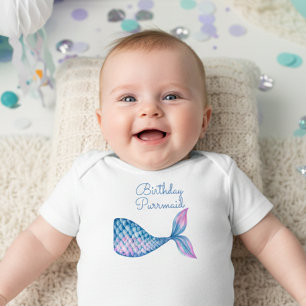 Geburtstags-Purrmaid-Katze-Meerjungfrau-Wasserfarb Baby Strampler