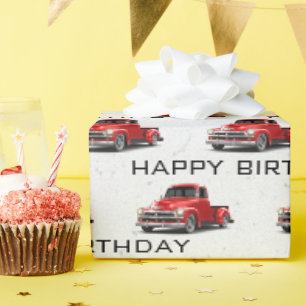 Geburtstags-Retro-Roter LKW Geschenkpapier