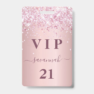 Geburtstags-Rosa-Glitter-Staub-Name-VIP Ausweis