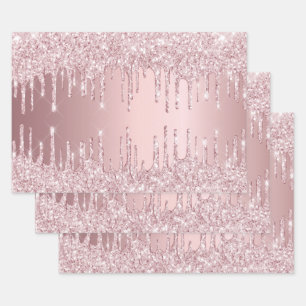 Geburtstags-Rosa-Glitter-Tropfen funkeln dusty ros Geschenkpapier Set