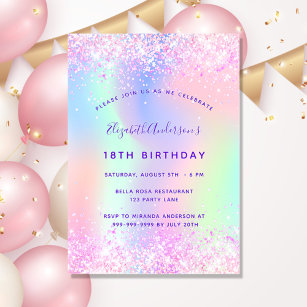 Geburtstags rosa lila Glitzer holografisch Einladung