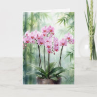 Geburtstags-Rosa-Orchideen auf grünem Bambus