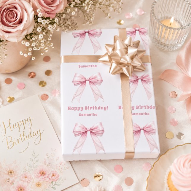 Geburtstags-Rosabogen Creme Mädchen Geschenkpapier (Von Creator hochgeladen)