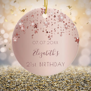 Geburtstags-Rose goldfarbene Sterne von Freunden Keramik Ornament