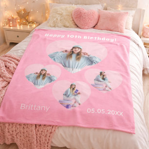 Geburtstags-Rosé-Name-Alter-Foto-Herz-Collage-Mädc Fleecedecke