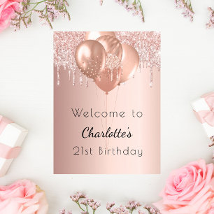 Geburtstags-Roségold-Blush-Glitter-Willkommen Poster