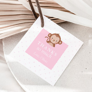 Geburtstags-Safari-Dschungel-Affe Rosa Mädchen Geschenkanhänger