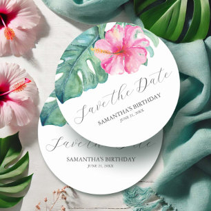 Geburtstags-Save-The-Date-Tropenthema Runder Pappuntersetzer
