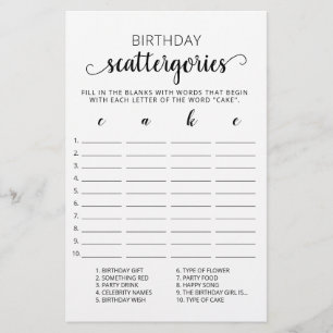 Geburtstags-Scattergories bearbeitbares Spiel