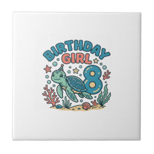 Geburtstags-Schildkröte 8. Geburtstags-Shirt-Desig Fliese