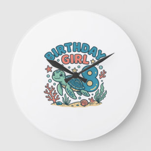 Geburtstags-Schildkröte 8. Geburtstags-Shirt-Desig Große Wanduhr