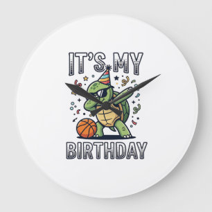 Geburtstags-Schildkröte-Basketball-Party-Vektor-De Große Wanduhr