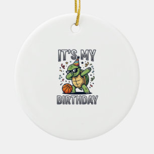 Geburtstags-Schildkröte-Basketball-Party-Vektor-De Keramik Ornament