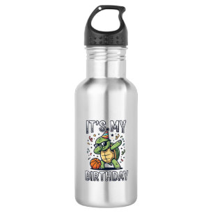 Geburtstags-Schildkröte-Basketball-Party-Vektordes Edelstahlflasche