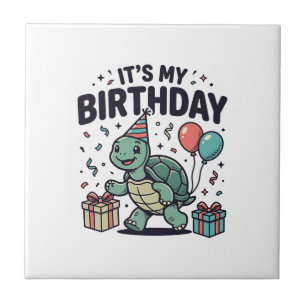Geburtstags-Schildkröten-Party-Vektordesign_1 Fliese