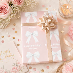 Geburtstags-Schleife in rosa und weiß für Mädchen Geschenkpapier