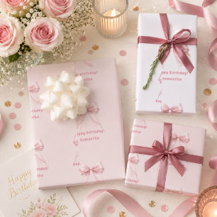 Geburtstags-Schleife in rosa weißes Mädchen Geschenkpapier Set