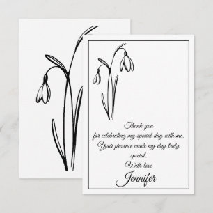 Geburtstags-Schneeglöckchen Floral Schwarz-Weiß Dankeskarte