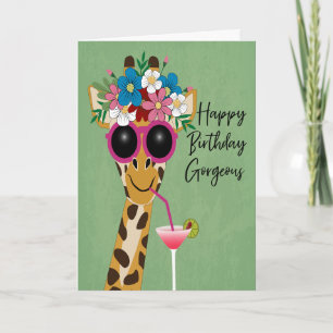 Geburtstags-Schöne-Giraffe mit Blumen und Sonnenbr Karte
