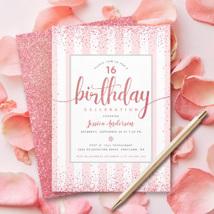 Geburtstags-Schriftzug in rosa Roségold-Glitter mi Einladung