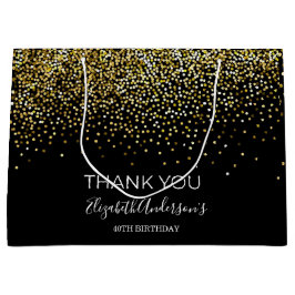 Geburtstags-Schwarz-Gold-Glitzer-Glamouröses Danke Große Geschenktüte