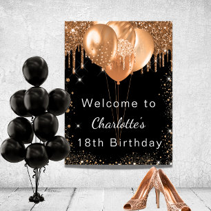 Geburtstags-schwarze-gold-glitzer-balloons-party-w Poster
