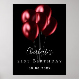 Geburtstags schwarze rote Luftballons Name willkom Poster