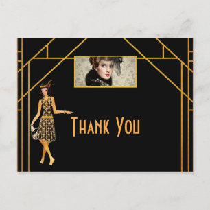 Geburtstags-schwarzes Gold Art Deco Foto Danke Postkarte