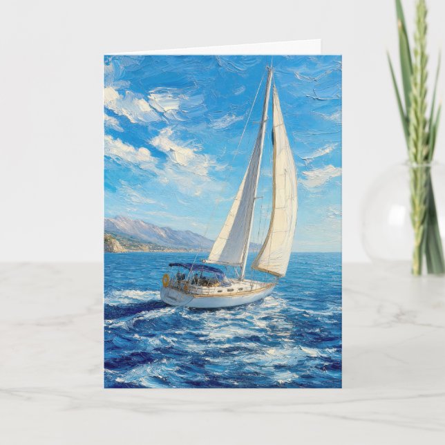 Geburtstags-Segelboot-Impasto-Malerei  Karte (Vorderseite)