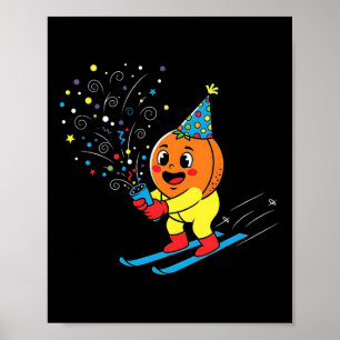 Geburtstags-Skiing Orange Party Konfetti auf den P Poster