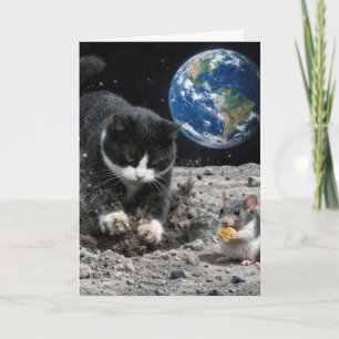 Geburtstags-Smoking-Katze gräbt einen Mondkrater Karte