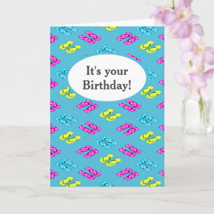 Geburtstags-Sommer-Strand-Zehenstegsandalen auf bl Karte