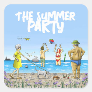 Geburtstags-Sommer-Strandparty Quadratischer Aufkleber