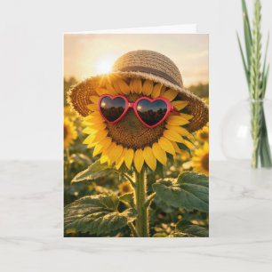 Geburtstags-Sonnenblume mit Herz-Sonnenbrille Karte