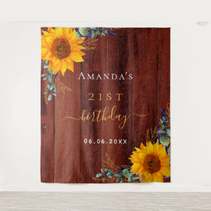 Geburtstags-Sonnenblume rustikales braunes Holz Eu Wandteppich