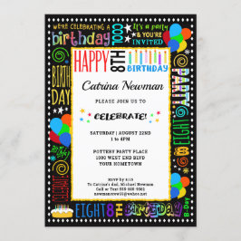 Geburtstags Spaß Farbe verrückter Text auf schwarz Einladung