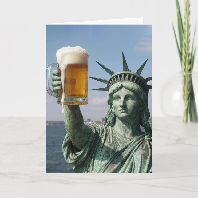 Geburtstags-Statue of Liberty mit Bierkrug Karte (Vorderseite)