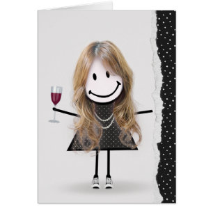 Geburtstags-Stick-Girl mit Wein und Sneakern