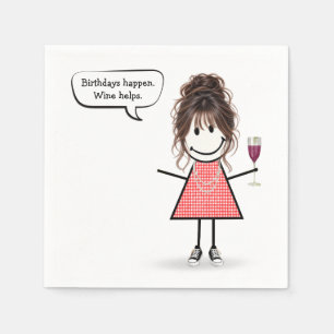 Geburtstags-Stick-Girl mit Weinglas Serviette