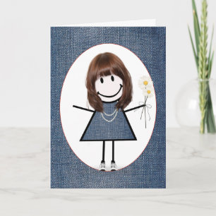 Geburtstags-Stickfigure Mädchen mit Gänseblümchen Karte